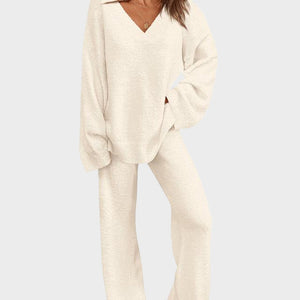 Soft Fuzzy V-Neck Loungewear Set