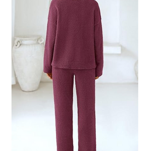 Soft Fuzzy V-Neck Loungewear Set