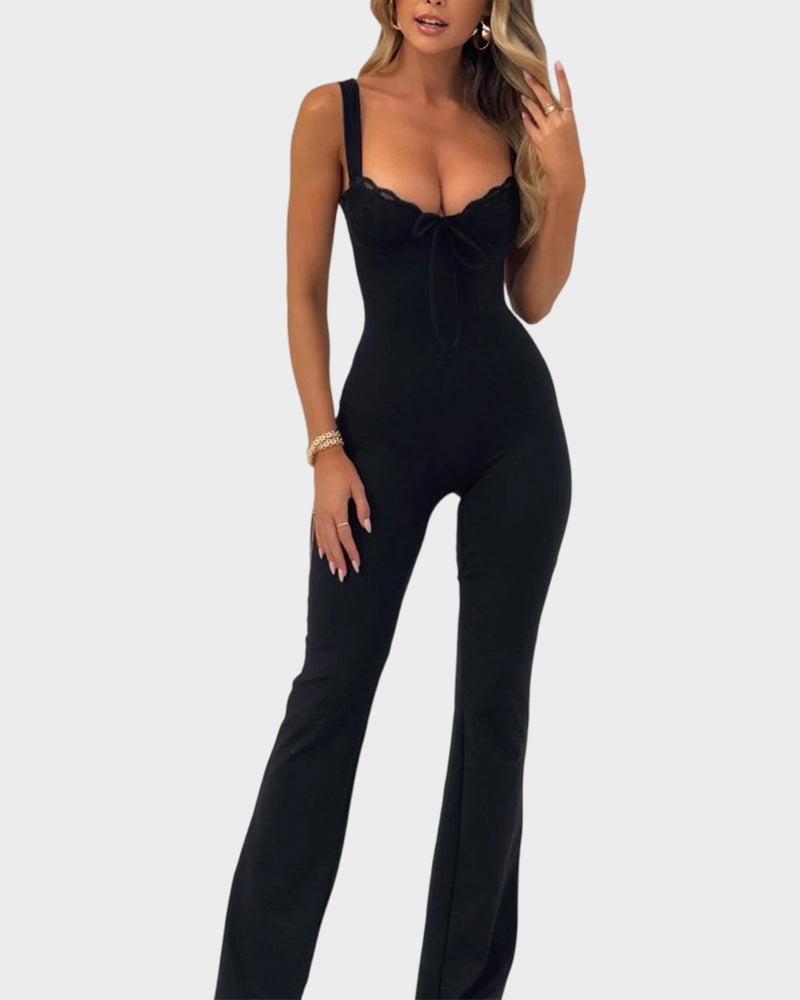 Deep V Lace Knot Front Cami Jumpsuit