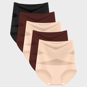 Plus-Size High-Waist Cross Tummy Control Panties (5 Pack)
