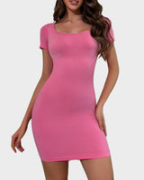Sculpting Square Neck Seamless Ribbed Mini Dress