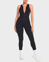 Seamless Ribbed Front Zip Compression Jumpsuit