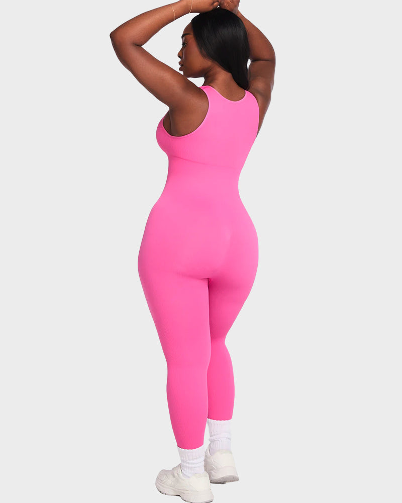 Seamless Ribbed Front Zip Compression Jumpsuit