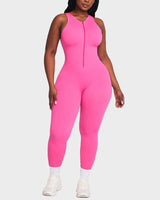 Seamless Ribbed Front Zip Compression Jumpsuit