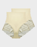 Smooth High-Waisted Sheer Lace Sculpting Brief (2 Pack)