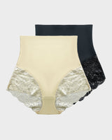 Smooth High-Waisted Sheer Lace Sculpting Brief (2 Pack)