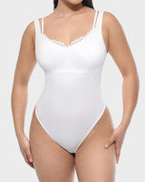 V-Neck Lace Thong Shapewear Bodysuit
